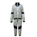 Grey Floral Color Block 2 Piece 80s Retro Hip Hop Disco Tracksuit Jacket Pants - AwwwCos
