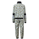 Grey Floral Color Block 2 Piece 80s Retro Hip Hop Disco Tracksuit Jacket Pants - AwwwCos