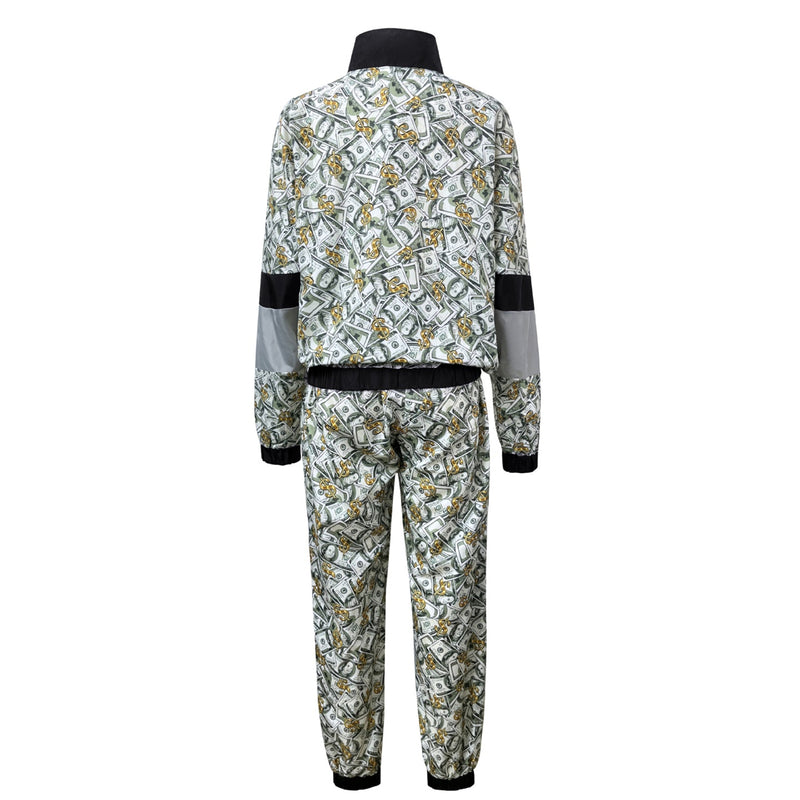 Grey Floral Color Block 2 Piece 80s Retro Hip Hop Disco Tracksuit Jacket Pants - AwwwCos