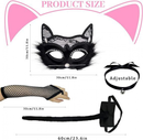 Halloween Black Cat Cosplay Costume Cat Lace Masquerade Mask and Necklace and Tail for Adults Dress