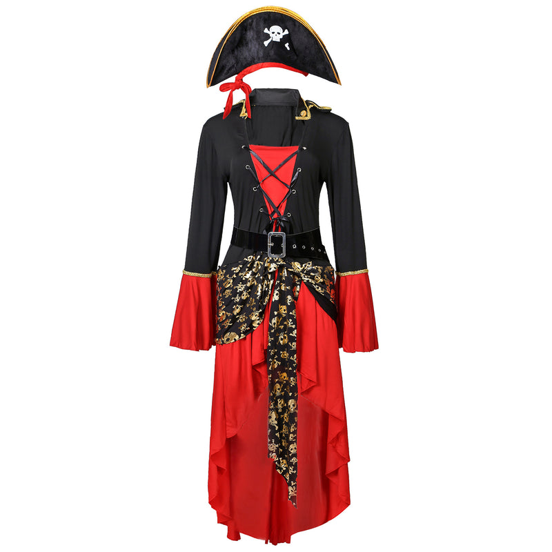 Halloween Gothic Pirate Cosplay Costume Women Dress Hat Belt - AwwwCos