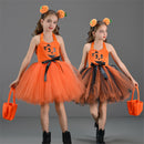 Halloween Kids Girls Pumpkin Layered Tulle Tutu Dress Headband Bag - AwwwCos