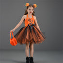 Halloween Kids Girls Pumpkin Layered Tulle Tutu Dress Headband Bag - AwwwCos