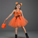 Halloween Kids Girls Pumpkin Layered Tulle Tutu Dress Headband Bag - AwwwCos