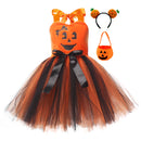 Halloween Kids Girls Pumpkin Layered Tulle Tutu Dress Headband Bag - AwwwCos