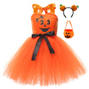 Halloween Kids Girls Pumpkin Layered Tulle Tutu Dress Headband Bag - AwwwCos