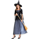 Halloween Party Women Witch Cosplay Black Hat Bell Sleeve Tullle Dress - AwwwCos
