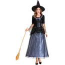 Halloween Party Women Witch Cosplay Black Hat Bell Sleeve Tullle Dress - AwwwCos