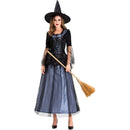 Halloween Party Women Witch Cosplay Black Hat Bell Sleeve Tullle Dress - AwwwCos