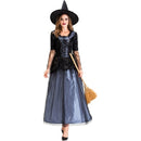 Halloween Party Women Witch Cosplay Black Hat Bell Sleeve Tullle Dress - AwwwCos