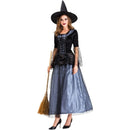 Halloween Party Women Witch Cosplay Black Hat Bell Sleeve Tullle Dress - AwwwCos