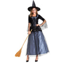 Halloween Party Women Witch Cosplay Black Hat Bell Sleeve Tullle Dress - AwwwCos