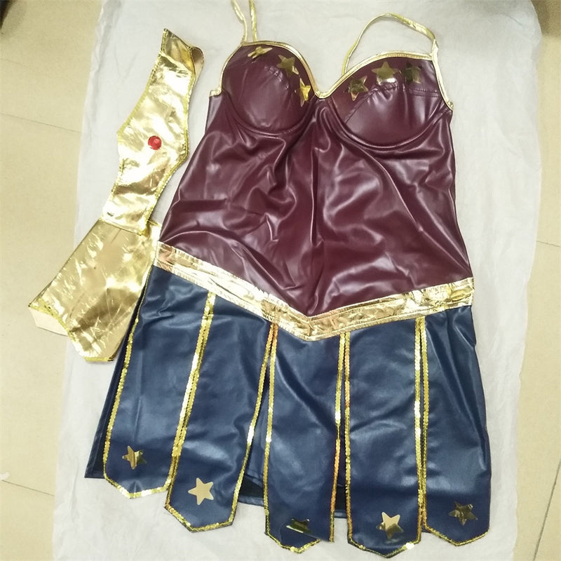 Wonder Woman Diana Cosplay Costume Superhero Adult Leather Sexy Dress Wonder Woman Diana Cosplay Costume Superhero Adult Leather Sexy Dress