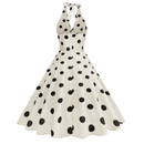 Hanging Neck Polka Dot Hepburn Style Slim Big Hemline Dress - AwwwCos