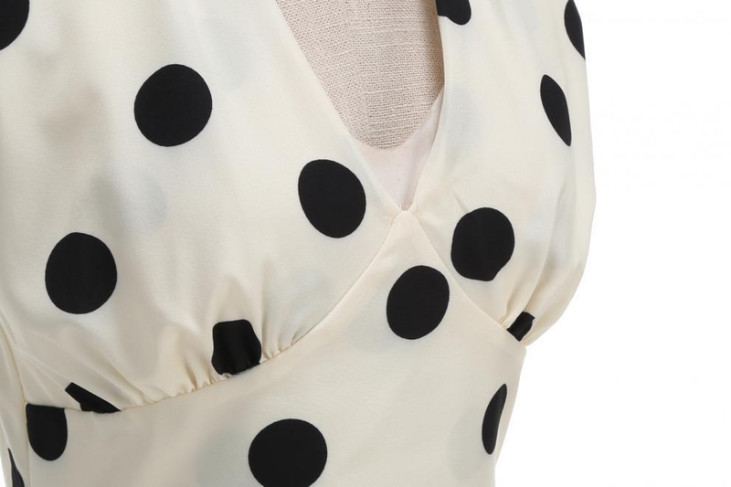 Hanging Neck Polka Dot Hepburn Style Slim Big Hemline Dress