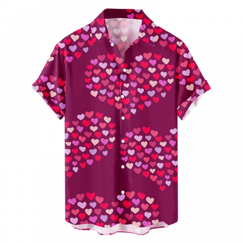 Hawaiian Valentines Party Aloha Button Down Holiday Short Sleeve Shirt