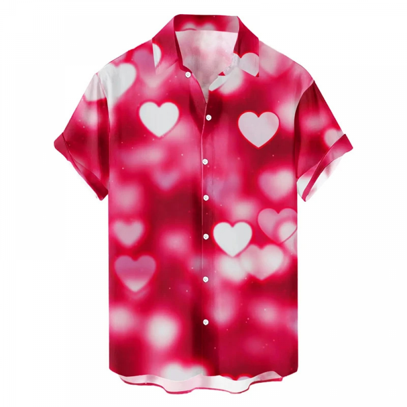 Hawaiian Valentines Party Aloha Button Down Holiday Short Sleeve Shirt