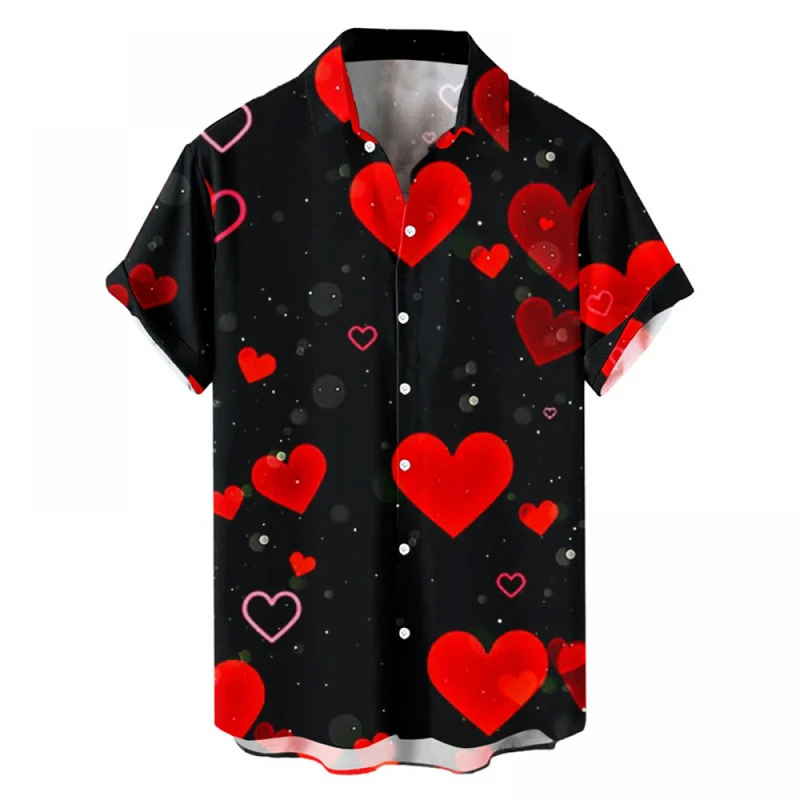 Hawaiian Valentines Party Aloha Button Down Holiday Short Sleeve Shirt
