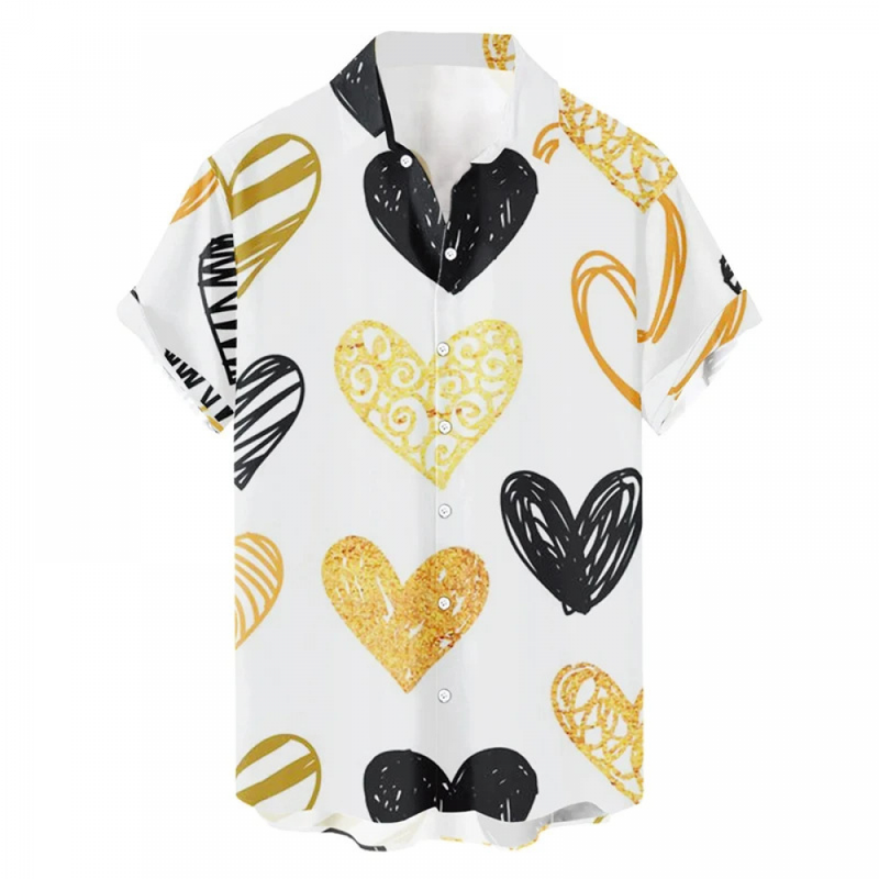 Hawaiian Valentines Party Aloha Button Down Holiday Short Sleeve Shirt
