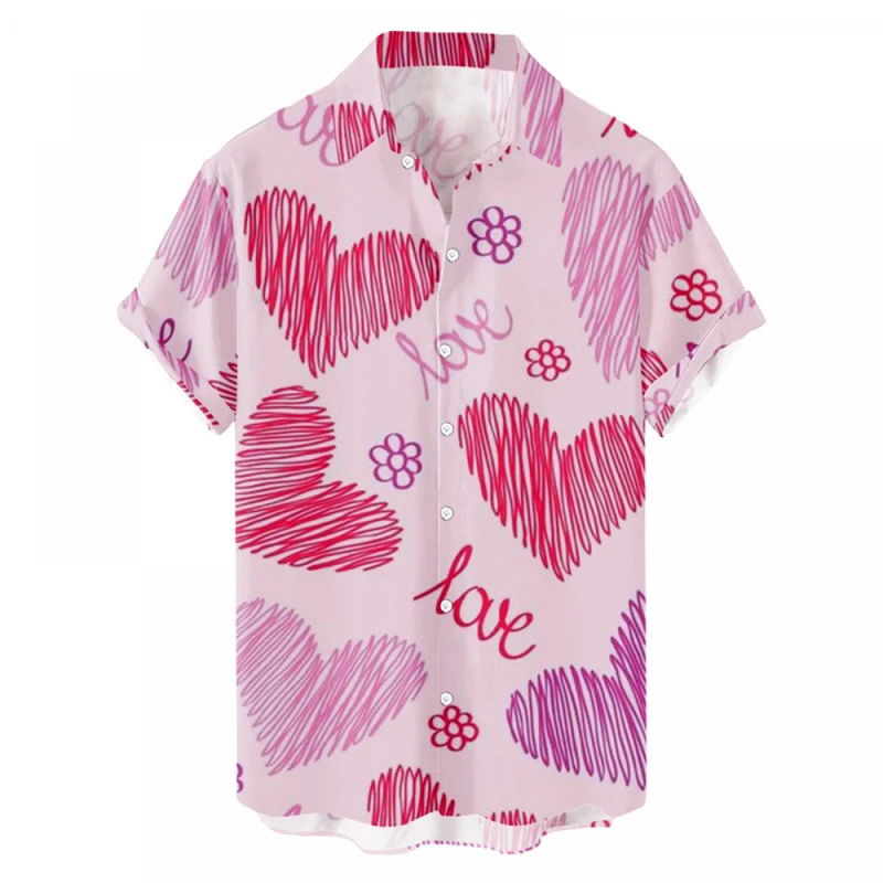 Hawaiian Valentines Party Aloha Button Down Holiday Short Sleeve Shirt