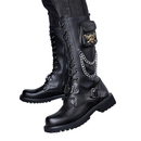 Skull Chain Lace-up Cowboy Shoes Thick-soled Martin Boots with Bag - AwwwCos