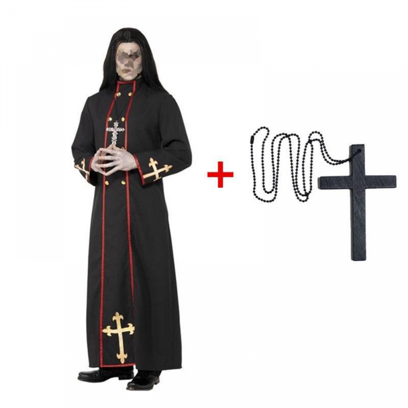 Horror Priest Missionary Cosplay Black Robe Drama Stage Costume