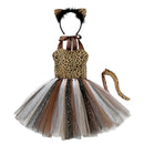 Jungle Party Kids Girls Animal Leopard Cosplay Costume Tulle Dress Tail Hairband - AwwwCos