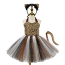 Jungle Party Kids Girls Animal Leopard Cosplay Costume Tulle Dress Tail Hairband - AwwwCos