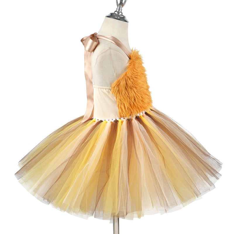 Jungle Party Kids Girls Animal Lion Cosplay Costume Tulle Dress Tail Hairband - AwwwCos