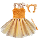 Jungle Party Kids Girls Animal Lion Cosplay Costume Tulle Dress Tail Hairband - AwwwCos