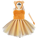 Jungle Party Kids Girls Animal Lion Cosplay Costume Tulle Dress Tail Hairband - AwwwCos
