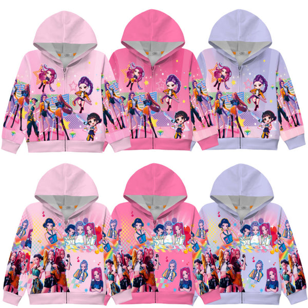 Kid Adult Anime K-Pop Demon Hunters Cosplay Costume Printed Zipper Hoodies