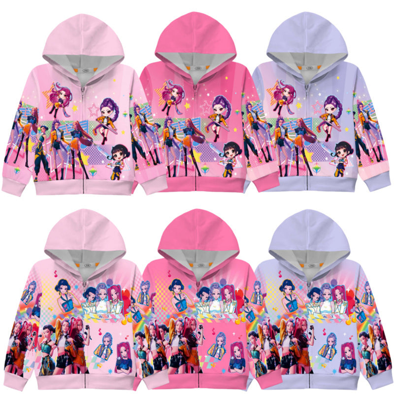 Kid Adult Anime K-Pop Demon Hunters Cosplay Costume Printed Zipper Hoodies
