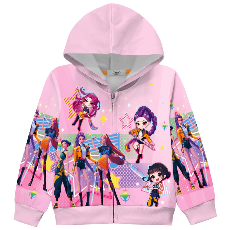 Kid Adult Anime K-Pop Demon Hunters Cosplay Costume Printed Zipper Hoodies