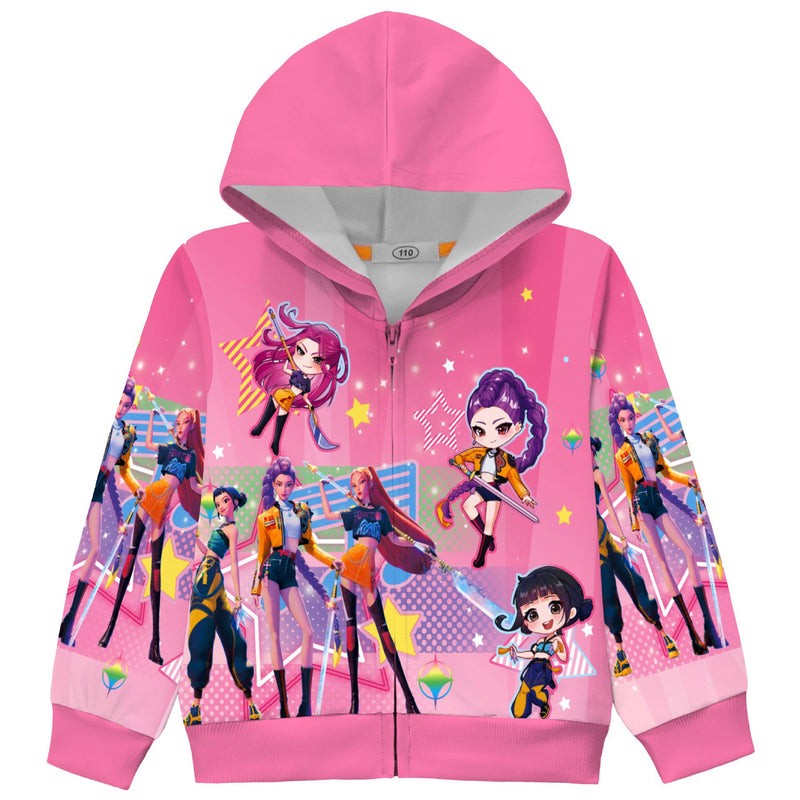 Kid Adult Anime K-Pop Demon Hunters Cosplay Costume Printed Zipper Hoodies