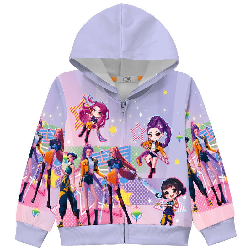 Kid Adult Anime K-Pop Demon Hunters Cosplay Costume Printed Zipper Hoodies