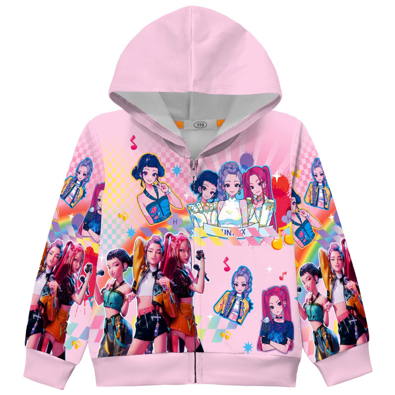 Kid Adult Anime K-Pop Demon Hunters Cosplay Costume Printed Zipper Hoodies