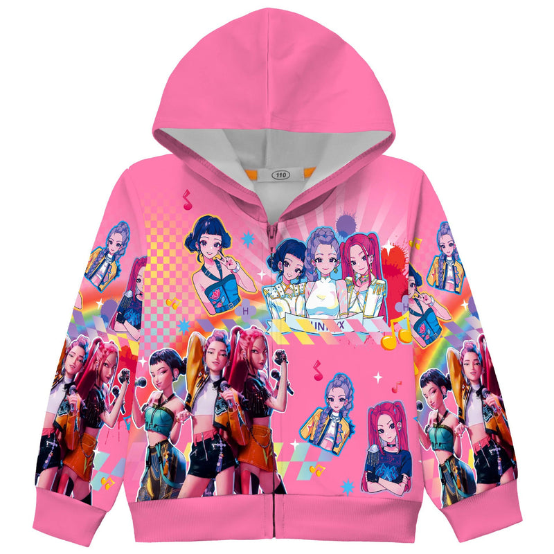 Kid Adult Anime K-Pop Demon Hunters Cosplay Costume Printed Zipper Hoodies