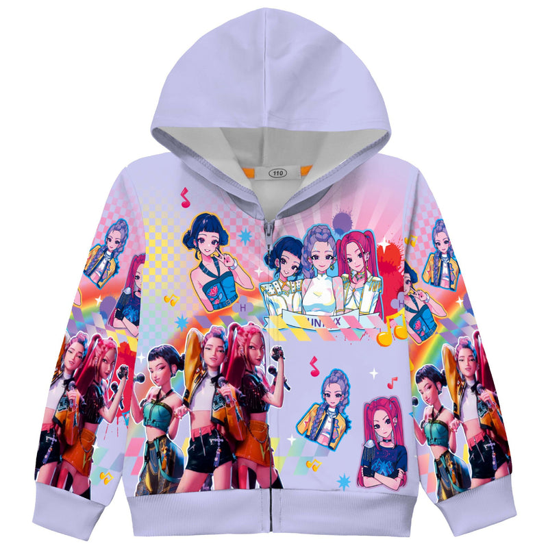 Kid Adult Anime K-Pop Demon Hunters Cosplay Costume Printed Zipper Hoodies