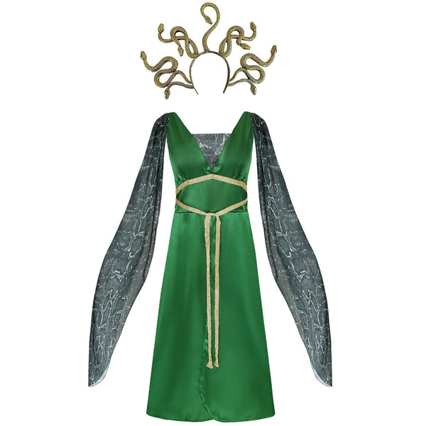 Kid Adult Girls Greek Medusa Queen Cosplay Costume Dress Headpiece - AwwwCos
