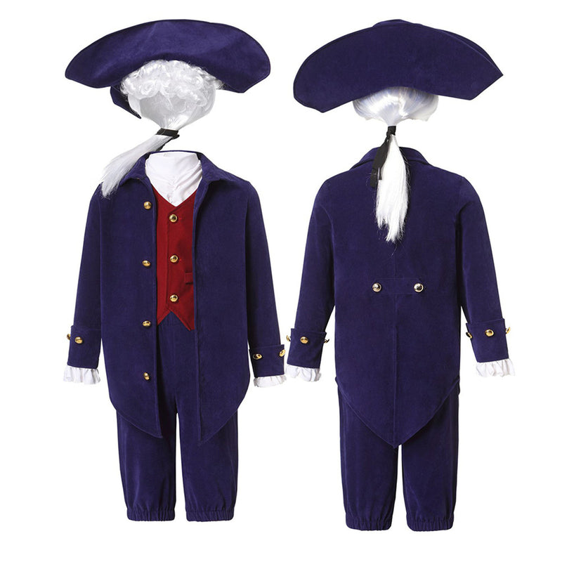 Kid Boys Military Cosplay Costume Colonial Uniform Red Vest Navy Blue Jacket