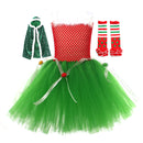Kid Christmas Tree Applique Green Cloak Mesh Dress Cosplay Costume