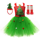 Kid Christmas Tree Applique Green Cloak Mesh Dress Cosplay Costume