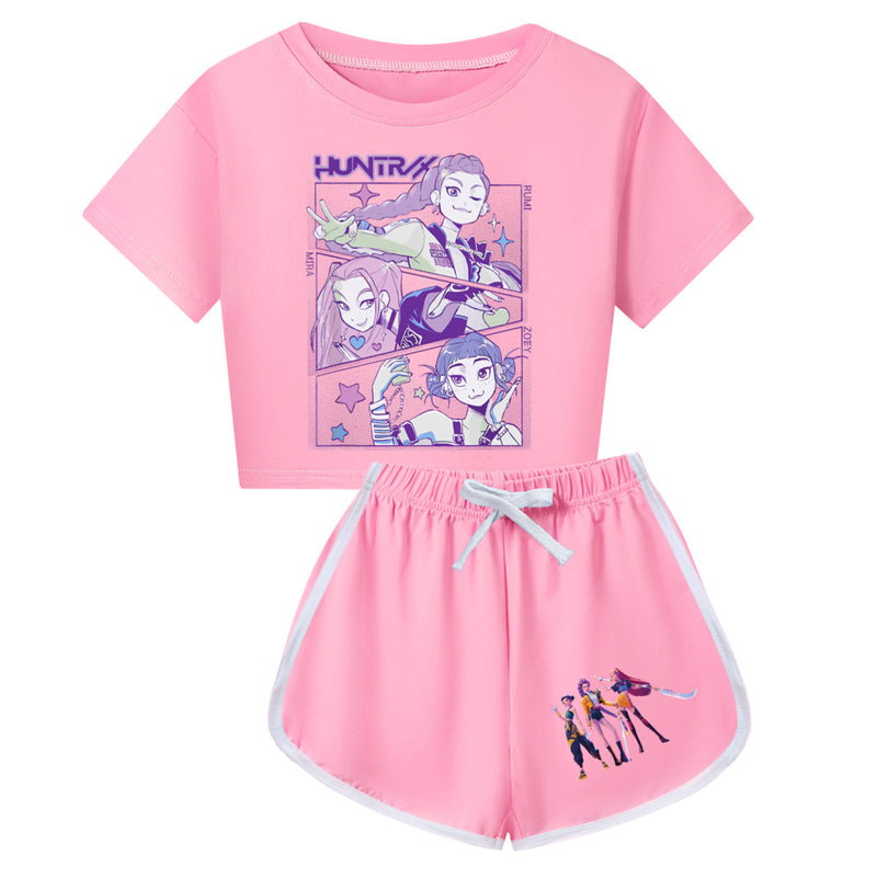 Kids Adult Anime K-Pop Demon Hunters Cosplay Costume T-Shirt Shorts - AwwwCos