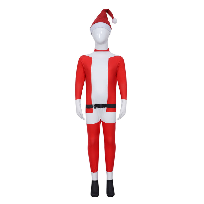 Kids Adult Christmas Santa Claus Cosplay Costume Elastic Jumpsuit Hat - AwwwCos