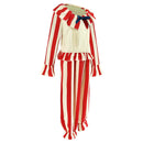 Kids Adult Clown Cosplay Costume Ivory Red Stripes Jumpsuit - AwwwCos