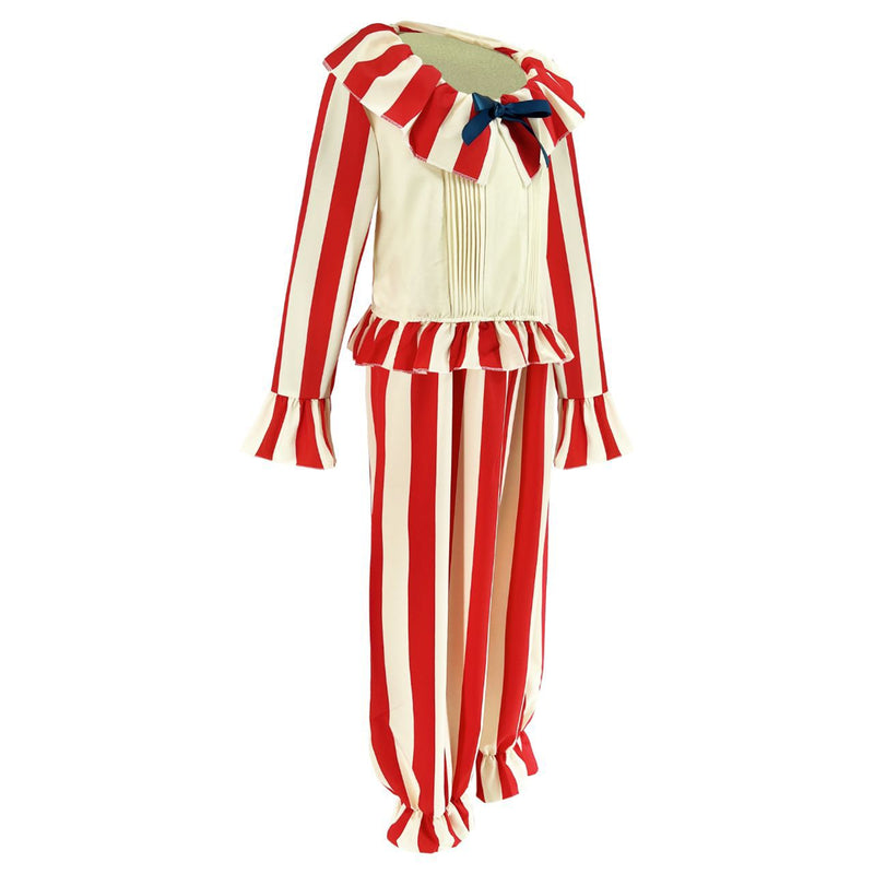 Kids Adult Clown Cosplay Costume Ivory Red Stripes Jumpsuit - AwwwCos