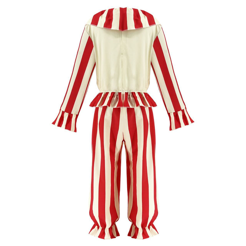 Kids Adult Clown Cosplay Costume Ivory Red Stripes Jumpsuit - AwwwCos