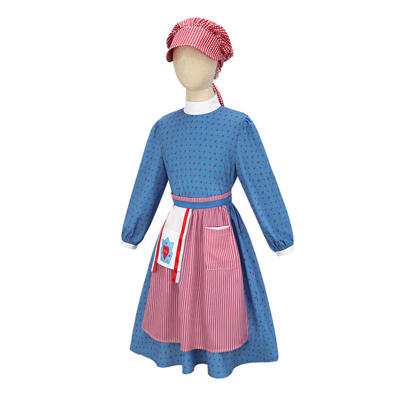 Kids American Girl Kirsten Larson Cosplay Costume Blue Polka Dot Dress Red Hat - AwwwCos