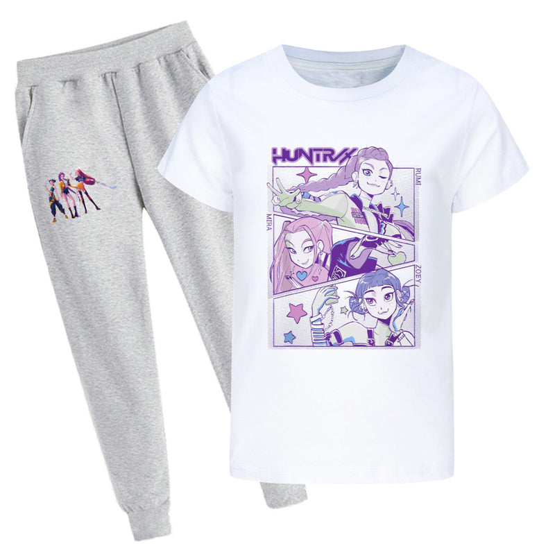 Kids Anime K-Pop Demon Hunters Cosplay Costume Cotton T-Shirt White Pants - AwwwCos